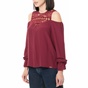 GUESS-Γυναικεία μακρυμάνικη μπλούζα GUESS GAYLA TOP - VISCOSE DRAPY μπορντό