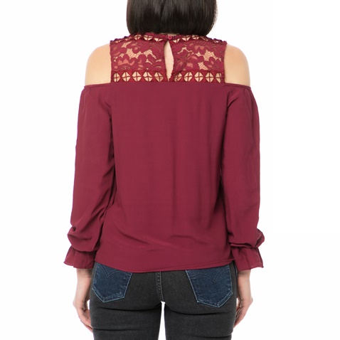 GUESS-Γυναικεία μακρυμάνικη μπλούζα GUESS GAYLA TOP - VISCOSE DRAPY μπορντό
