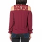 GUESS-Γυναικεία μακρυμάνικη μπλούζα GUESS GAYLA TOP - VISCOSE DRAPY μπορντό