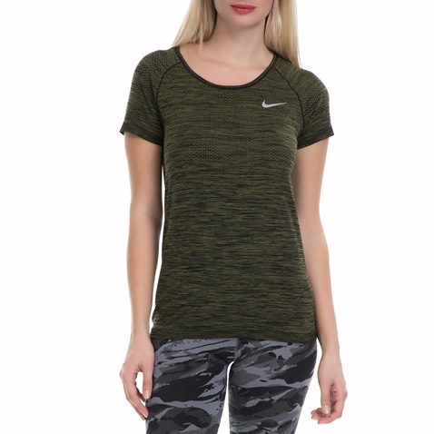 NIKE-Γυναικεία αθλητική μπλούζα NΙKΕ DF KNIT TOP χακί-μαύρη