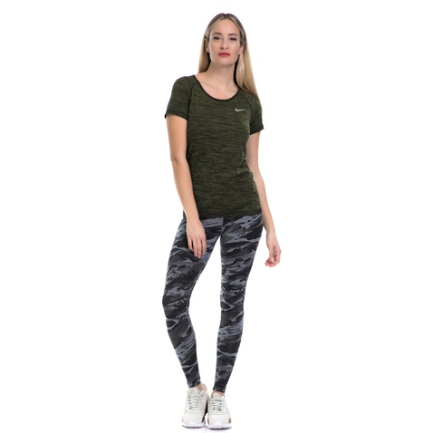 NIKE-Γυναικεία αθλητική μπλούζα NΙKΕ DF KNIT TOP χακί-μαύρη