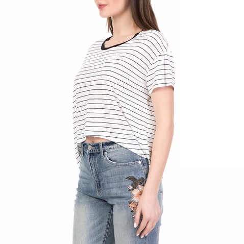JUICY COUTURE-Γυναικεία κοντομάνικη μπλούζα SLIM STRIPE JUICY COUTURE λευκή-μαύρη