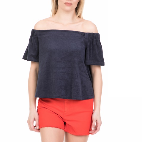 JUICY COUTURE-Γυναικεία off the shoulders μπλούζα MICROTERRY JUICY COUTURE μπλε