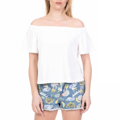 JUICY COUTURE-Γυναικεία off the shoulders μπλούζα MICROTERRY JUICY COUTURE λευκή