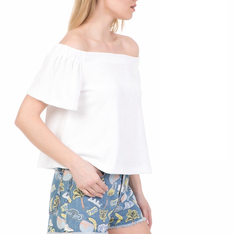 JUICY COUTURE-Γυναικεία off the shoulders μπλούζα MICROTERRY JUICY COUTURE λευκή
