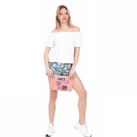 JUICY COUTURE-Γυναικεία off the shoulders μπλούζα MICROTERRY JUICY COUTURE λευκή