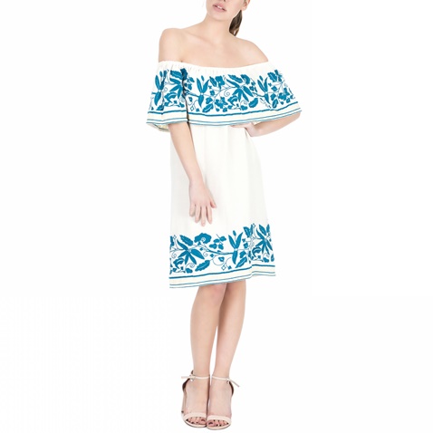 SCOTCH & SODA-Γυναικείο midi φόρεμα Scotch & Soda Boho off the shoulder λευκό μπλε