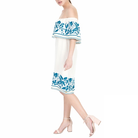 SCOTCH & SODA-Γυναικείο midi φόρεμα Scotch & Soda Boho off the shoulder λευκό μπλε