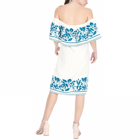 SCOTCH & SODA-Γυναικείο midi φόρεμα Scotch & Soda Boho off the shoulder λευκό μπλε