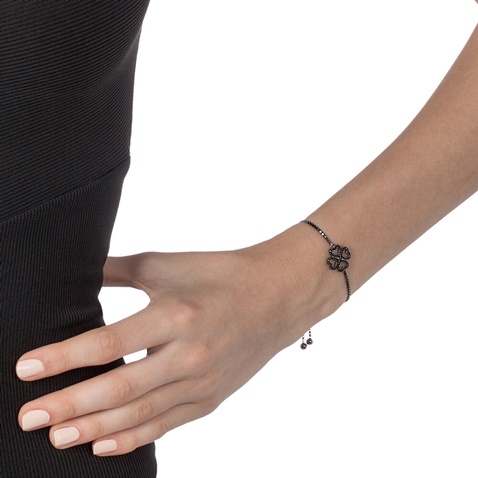 FOLLI FOLLIE-Γυναικείο ασημένιο βραχιόλι FOLLI FOLLIE Miss Heart4Heart Black Flash Plated 