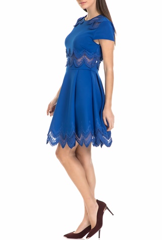 TED BAKER-Γυναικείο μίνι φόρεμα REHANNA EMBROIDERED CAP SKATER μπλε