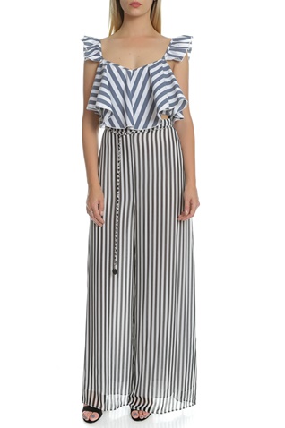 GUESS-Γυναικεία ψηλόμεση παντελόνα CHERYL GUESS ριγέ ασπρόμαυρη