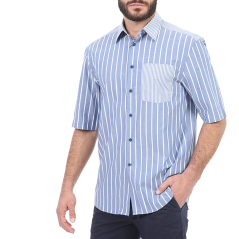 CK-Ανδρικό κοντομάνικο πουκάμισο CK GARON_3/4 BOLD STRIPE μπλε