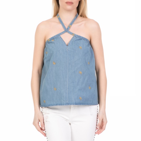 JUICY COUTURE-Γυναικείο denim top BANANA PRINT CHAMBRAY JUICY COUTURE μπλε
