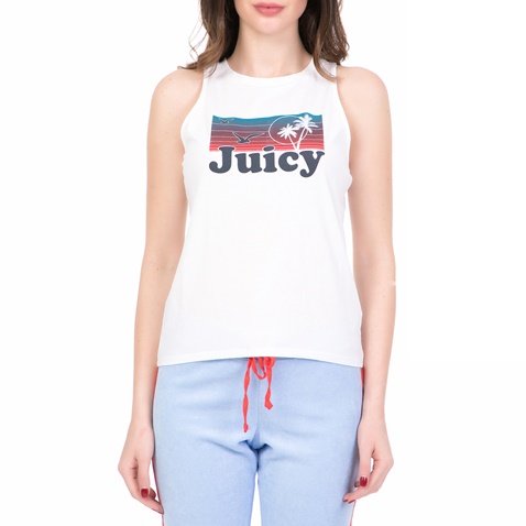 JUICY COUTURE-Γυναικεία αμάνικη μπλούζα JUICY COUTURE SUNSET λευκή