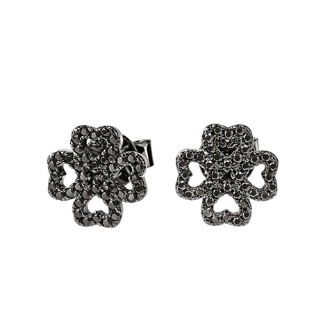 FOLLI FOLLIE-Γυναικεία ασημένια σκουλαρίκια studs FOLLI FOLLIE Miss Heart4Heart μαύρα