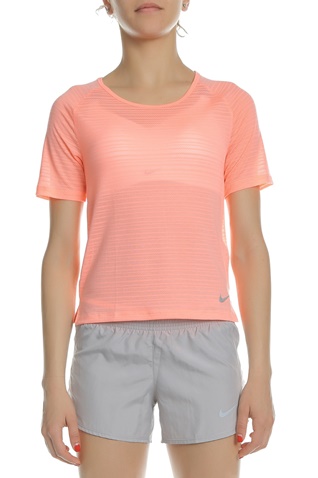 NIKE-Γυναικεία κοντομάνικη μπλούζα NIKE MILER TOP SS BREATHE ροζ 