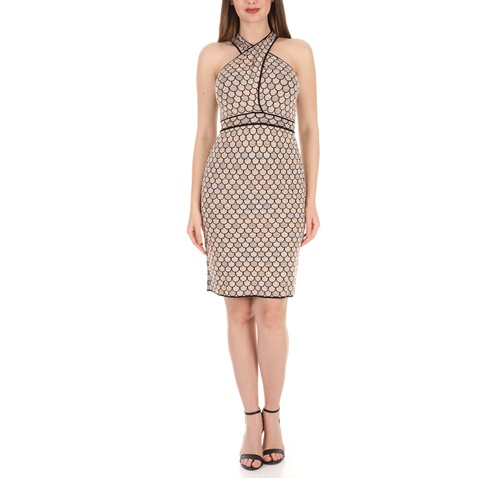 PRE-MISSONI-Γυναικείο μίνι φόρεμα M-MISSONI μπεζ-κοραλί