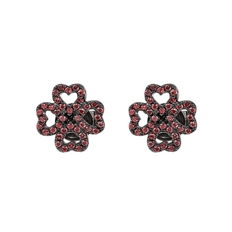 FOLLI FOLLIE-Γυναικεία ασημένια σκουλαρίκια studs FOLLI FOLLIE Miss Heart4Heart καφέ