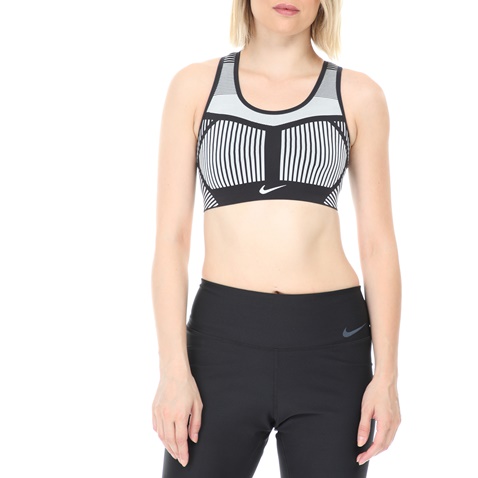 NIKE-Γυναικείο αθλητικό μπουστάκι NIKE FE/NOM FLYKNIT ασημί μαύρο