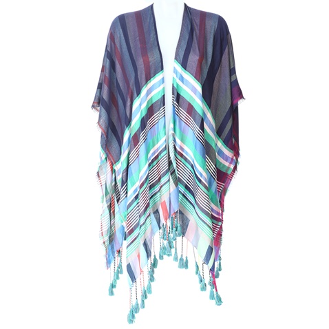 ECHO-Γυναικεία εσάρπα ECHO MARINA PLAID REVERSIBLE RUANA μπλε
