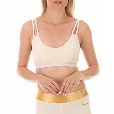 NIKE-Γυναικείο αθλητικό μπουστάκι NIKE INDY SPARKLE BRA εκρού ροζ