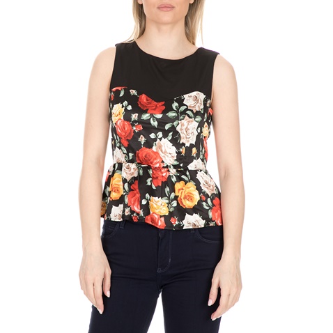 GUESS-Γυναικείο αμάνικο τοπ GUESS STELLA μαύρο φλοράλ