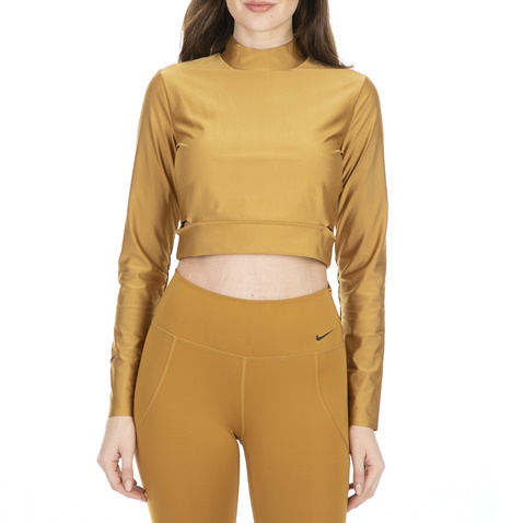 NIKE-Γυναικεία cropped μπλούζα NIKE μπεζ χρυσή