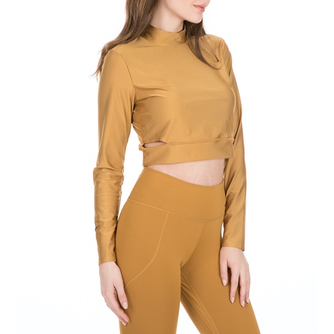 NIKE-Γυναικεία cropped μπλούζα NIKE μπεζ χρυσή