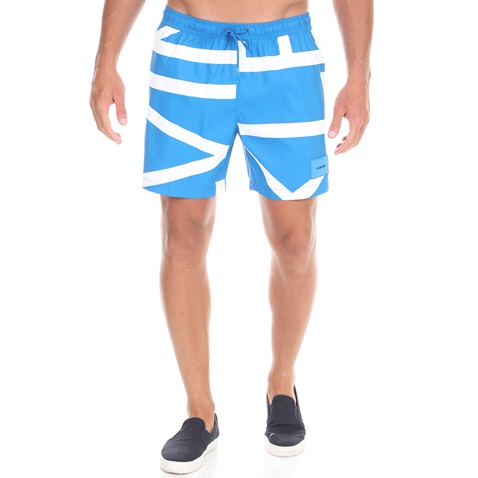 CK UNDERWEAR-Ανδρικό μαγιό σορτς CK UNDERWEAR MEDIUM DRAWSTRING μπλε λευκό