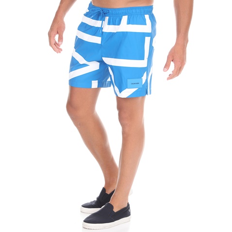 CK UNDERWEAR-Ανδρικό μαγιό σορτς CK UNDERWEAR MEDIUM DRAWSTRING μπλε λευκό