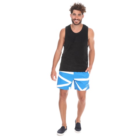 CK UNDERWEAR-Ανδρικό μαγιό σορτς CK UNDERWEAR MEDIUM DRAWSTRING μπλε λευκό
