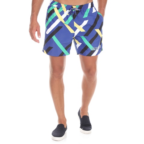 CK UNDERWEAR-Ανδρικό μαγιό σορτς CK UNDERWEAR MEDIUM DRAWSTRING-CS μπλε κίτρινο