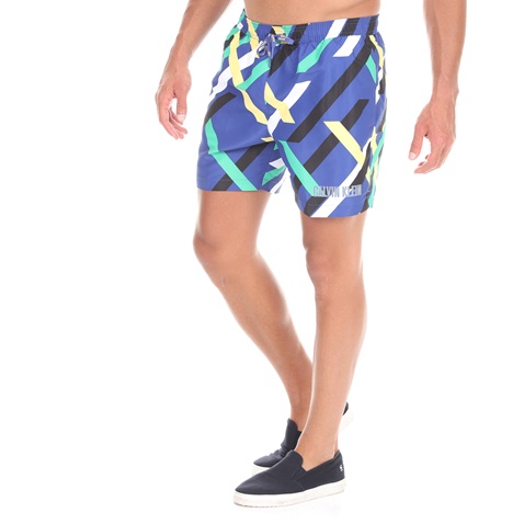 CK UNDERWEAR-Ανδρικό μαγιό σορτς CK UNDERWEAR MEDIUM DRAWSTRING-CS μπλε κίτρινο