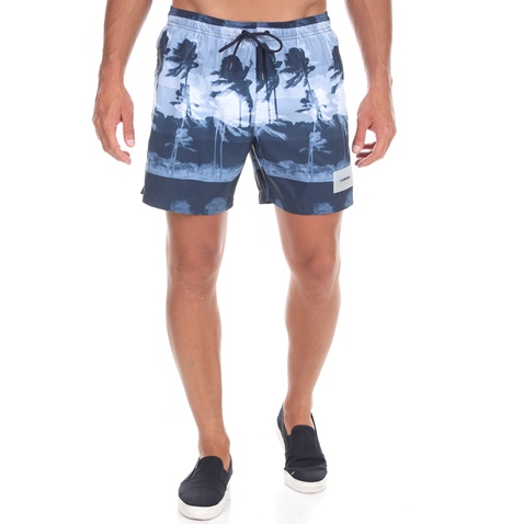 CK UNDERWEAR-Ανδρικό μαγιό σορτς CK UNDERWEAR MEDIUM DRAWSTRING HURRICANE μπλε