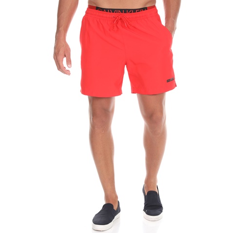 CK UNDERWEAR-Ανδρικό μαγιό σορτς CK UNDERWEAR MEDIUM DOUBLE WAISTBAND κόκκινο