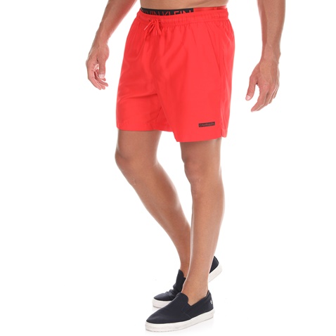 CK UNDERWEAR-Ανδρικό μαγιό σορτς CK UNDERWEAR MEDIUM DOUBLE WAISTBAND κόκκινο