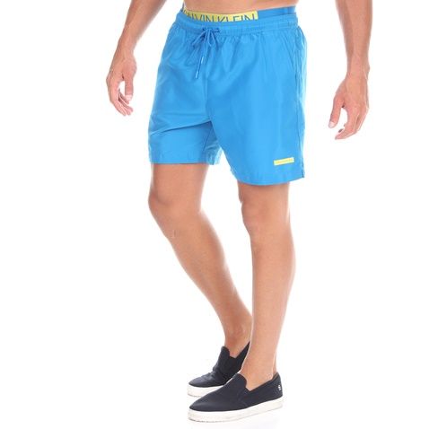 CK UNDERWEAR-Ανδρικό μαγιό σορτς CK UNDERWEAR MEDIUM DOUBLE WAISTBAND μπλε