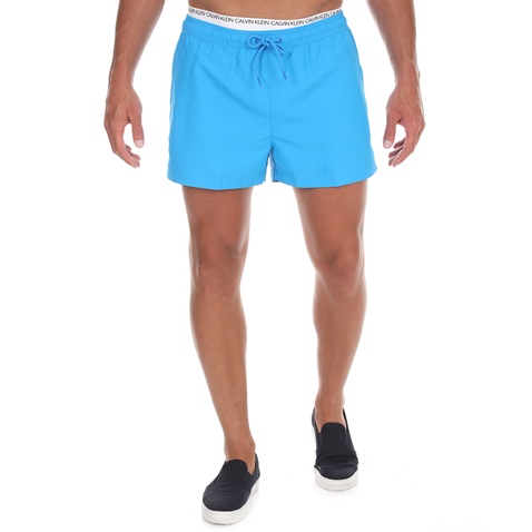 CK UNDERWEAR-Ανδρικό μαγιό σορτς CK UNDERWEAR DOUBLE WAISTBAND γαλάζιο