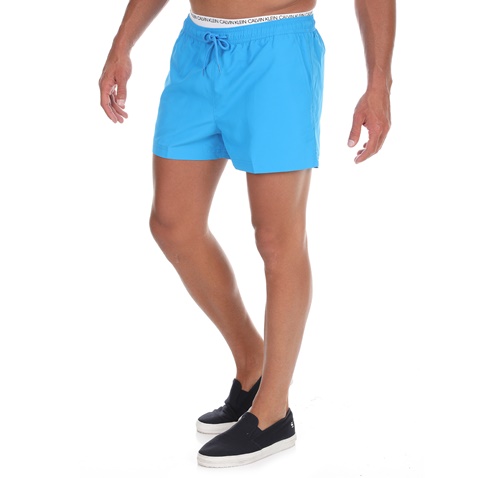 CK UNDERWEAR-Ανδρικό μαγιό σορτς CK UNDERWEAR DOUBLE WAISTBAND γαλάζιο