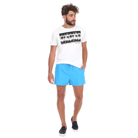 CK UNDERWEAR-Ανδρικό μαγιό σορτς CK UNDERWEAR DOUBLE WAISTBAND γαλάζιο