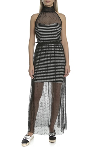 GUESS-Γυναικείο μάξι φόρεμα TINA GUESS λευκό-μαύρο