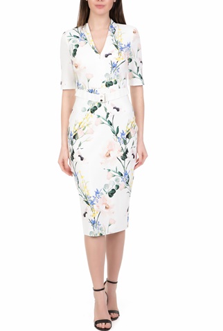 TED BAKER-Γυναικείο midi pencil φόρεμα TED BAKER LYLLI λευκό