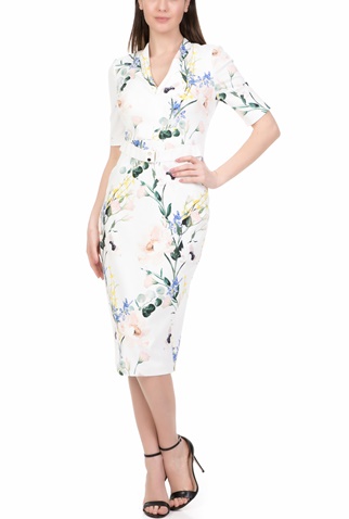 TED BAKER-Γυναικείο midi pencil φόρεμα TED BAKER LYLLI λευκό