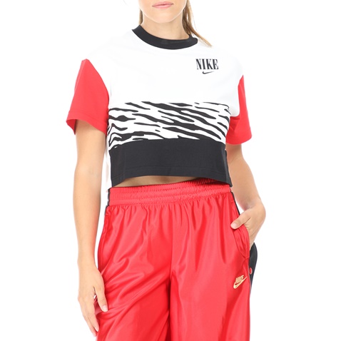 NIKE-Γυναικεία κοντομάνικη μπλούζα NIKE NSW ESSNTL TOP λευκή-κόκκινη