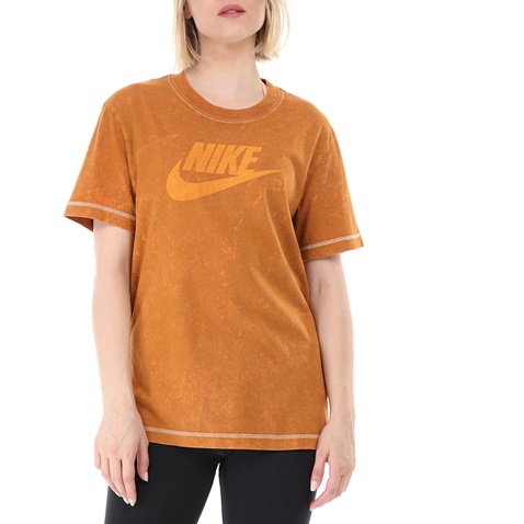 NIKE-Γυναικείο αθλητικό t-shirt NIKE NSW SS TOP REBEL καφέ