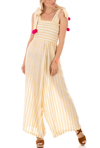 SUNDRESS-Γυναικεία ολόσωμη φόρμα SUNDRESS PIPPAJUMPE ριγέ κίτρινο λευκό