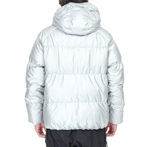 NIKE-Ανδρικό μπουφάν με κουκούλα NIKE DWN FILL JKT HD METALLIC ασημί