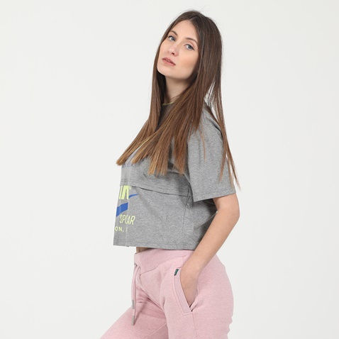 NIKE-Γυναικείο cropped t-shirt NIKE CJ2040 W NSW ICN CLSH SS TOP γκρι