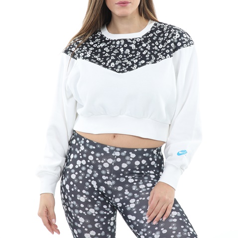 NIKE-Γυναικείο φούτερ NIKE SW HRTG CREW FLC FLORAL λευκό